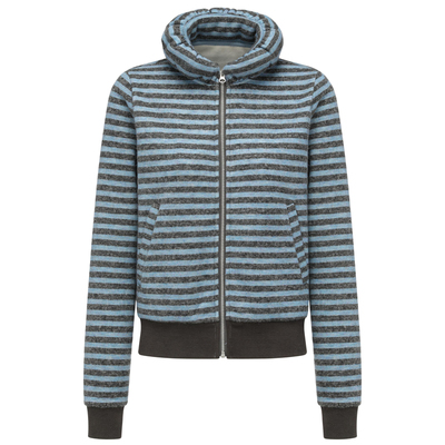 oinimi蓝灰条纹花苞领拉链卫衣