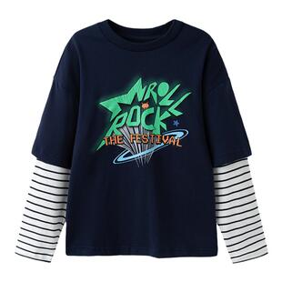 巴拉巴拉男童长袖T恤大童纯棉打底衫儿童假两件上衣春秋款童装潮t