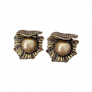 铜合金莫桑石耳饰满钻耳环中古高级感小众独特做旧复古气质耳钉女