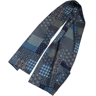 蓝染indigoblue百搭复古做旧春秋季围巾女棉麻文艺披肩男非visvim