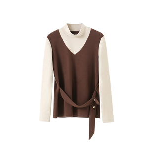 李子木先生拼色半高领磨毛加绒卫衣女冬季保暖假两件百搭打底上衣