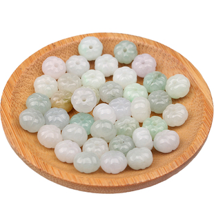 缅甸翡翠散珠小南瓜天然翡翠玉石玉珠子饰品DIY编织项链手链配件