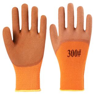 正品加绒加厚毛圈手套劳保保暖发泡冬季工作耐磨防滑工地塑胶浸胶