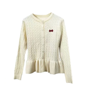 精灵家微胖大码秋冬胖mm甜美芭蕾风针织麻花开衫毛衣收腰裙摆外套