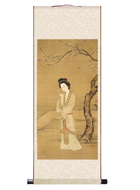 明张纪人面桃花图画芯卷轴挂画