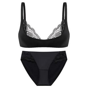 弗利少女法式蕾丝超薄内衣女小胸性感无垫无钢圈文胸套装bralette