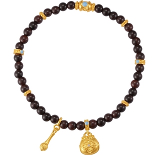 潮宏基臻金梵华黄金钻石手链足金文玩手串古法镶嵌小叶紫檀木鱼X