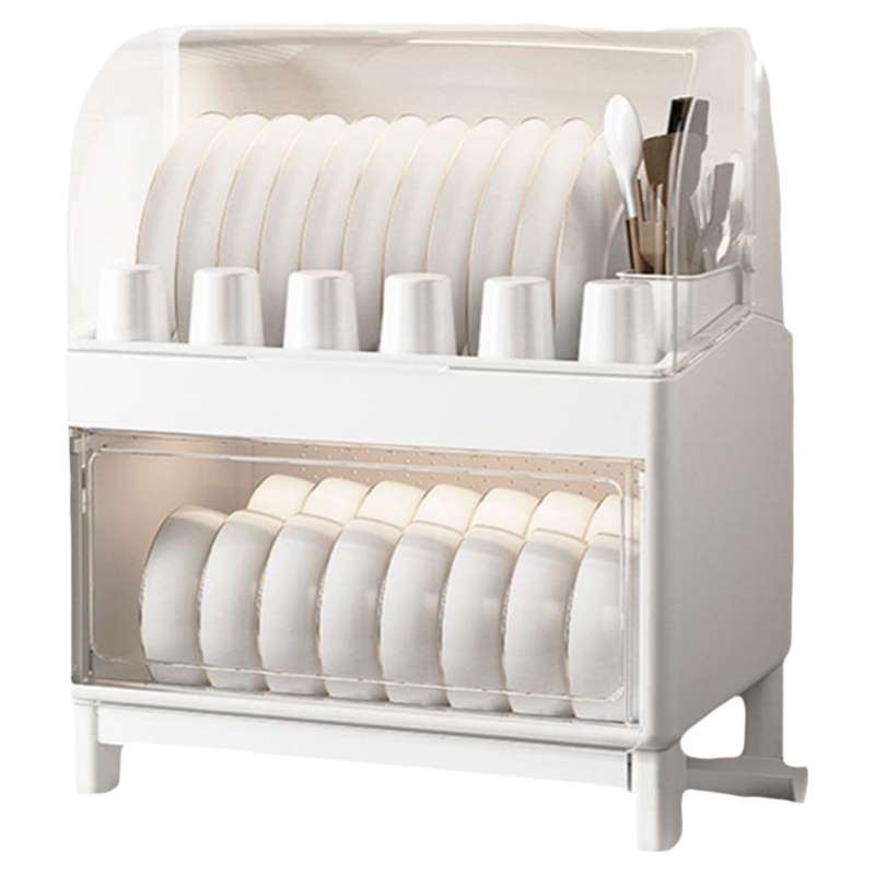 碗碟收纳架家用厨房双层碗柜带盖透气沥水置物架装盘箱碗筷收纳盒
