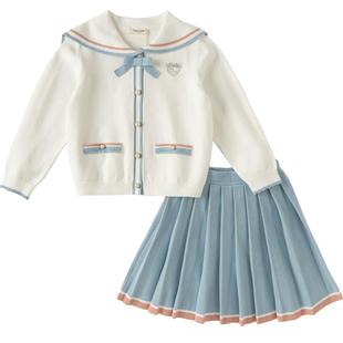 戴维贝拉女童套装裙儿童洋气裙子女孩毛衣针织百褶裙春装新款童装
