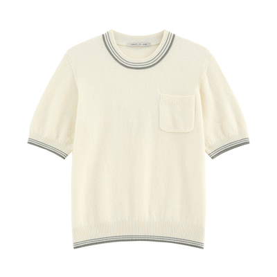 撞色圆领百搭毛织短袖上衣