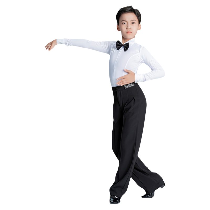 男童拉丁舞服少儿白色专业规定标准艺考考级比赛服男孩训练演出服