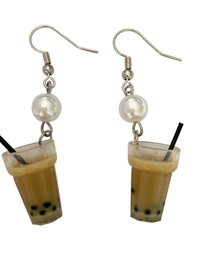 迷你抹茶珍珠奶茶耳环ggw