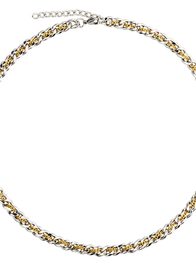 不掉色钛钢藏金古巴链男潮百搭