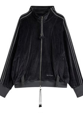 Adidas/阿迪达斯正品三叶草男女休闲天鹅绒宽松运动外套KC0317
