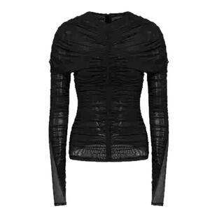 Unawares.弹力紧身网纱褶皱长袖上衣