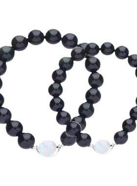 春醒白月光黑曜石纯银情侣手链