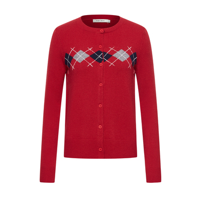 Right Above 菱形格羊毛修身毛衣女密针加厚针织开衫外套冬季新款