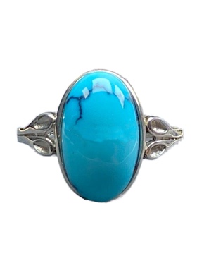 【大绿松】仿绿松石戒指纹理镀925银女款戒指石戒面欧美贵族复古