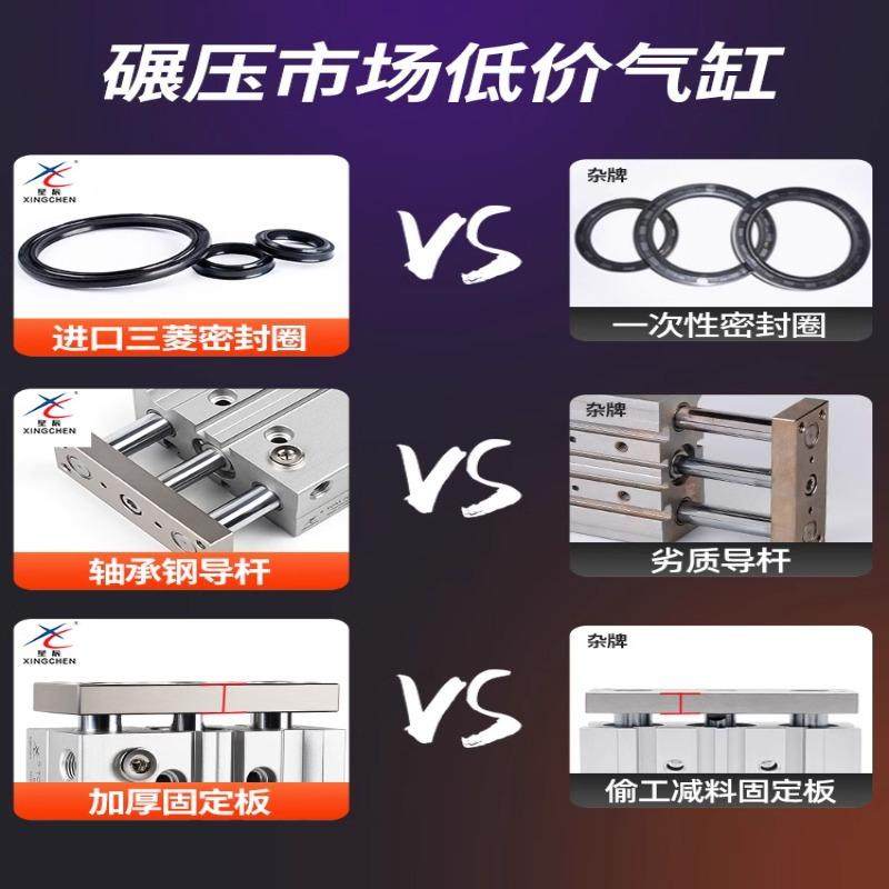 星辰小型气动迷你三轴微型带导杆气缸MGJ6/10-5/TCM10-10/15/20/S