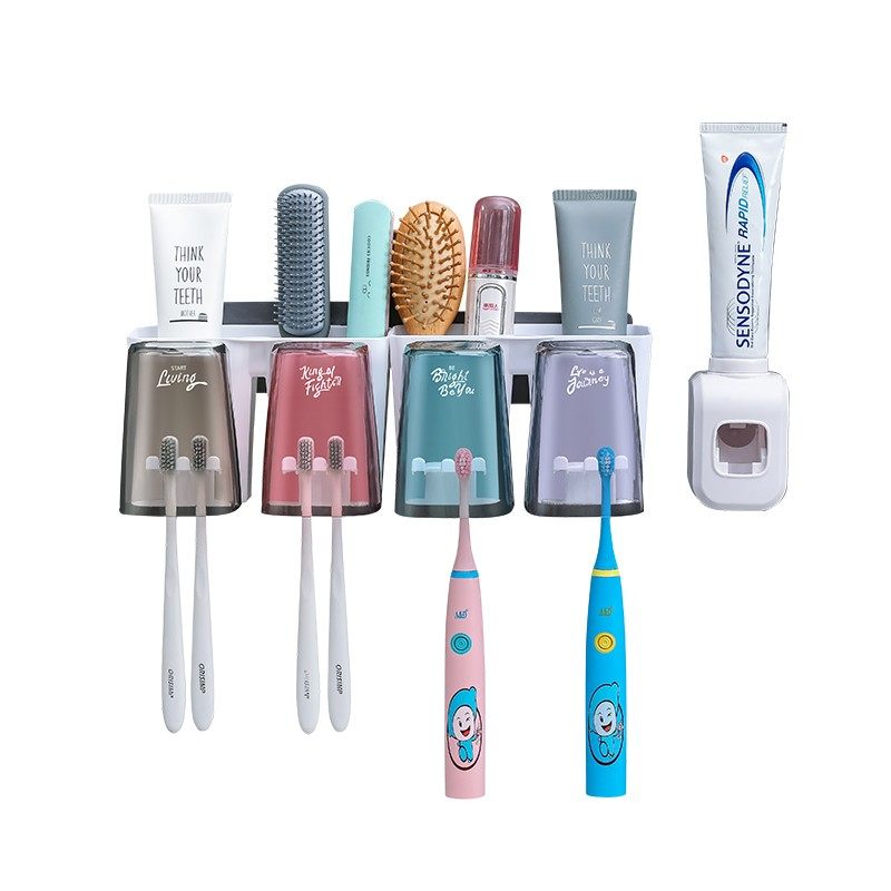 牙刷置物架免打孔漱口杯刷牙杯卫生间壁挂式家庭电动牙膏牙刷架子