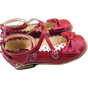 日本茶会LOLITA人气王低跟交叉绑带蝴蝶结圆头少女公主鞋女鞋单鞋