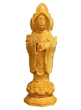 黄杨木雕南海三面观音像摆件