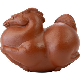 赵永辉紫砂茶宠摆件唐马手工朱泥茶玩生肖马精品可养茶道装饰摆件