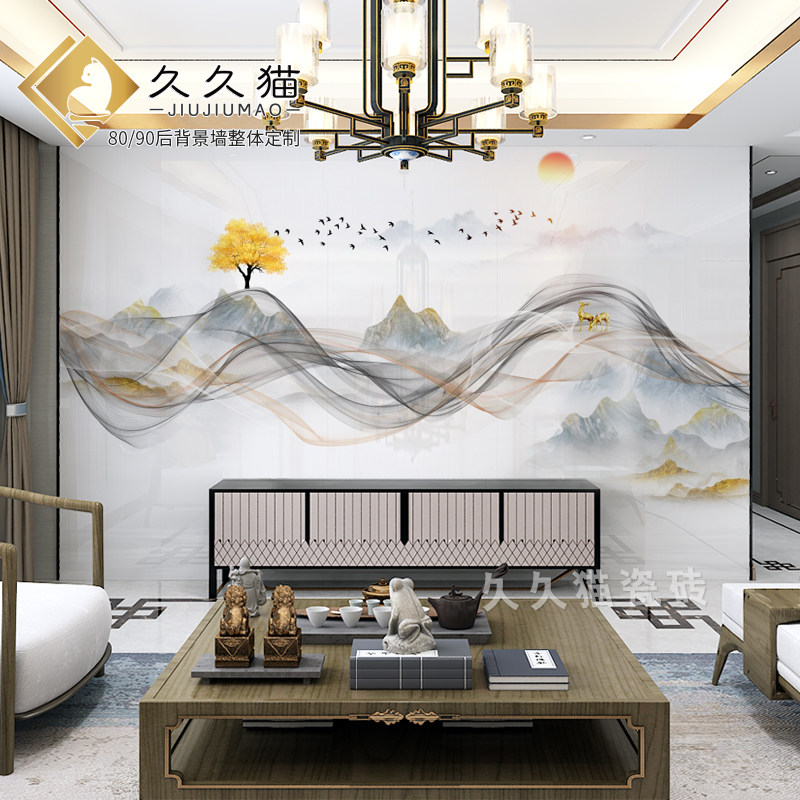 轻奢拼接岩板大板电视背景墙微晶石客厅装饰大气沙发护墙板3d高光