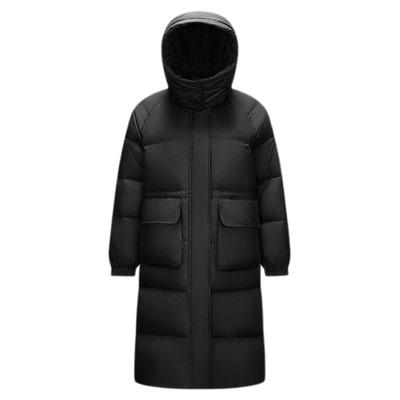 森马可拆卸帽90绒子长款羽绒服女