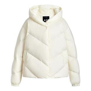 A21女装梭织宽松连帽落肩开襟厚短羽绒服冬季保暖羽绒外套面包服