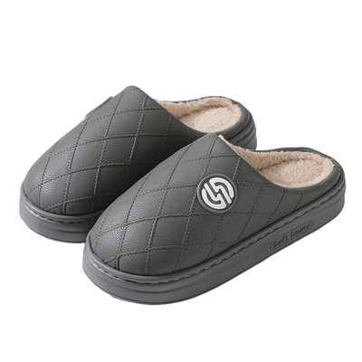 新款PU皮男士大码棉拖鞋防滑加厚