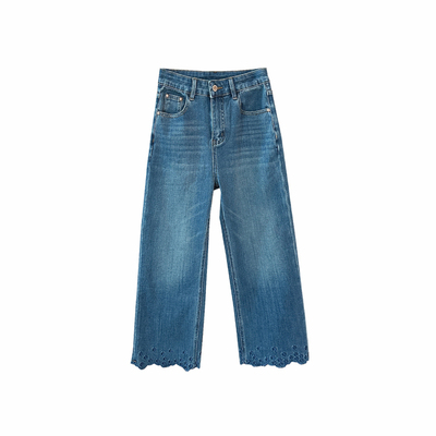 炒鸡吸睛！花边刺绣直筒牛仔裤女