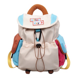 撞色拼接双肩包女轻便高颜值小众户外背包旅游书包抽绳大学生背包