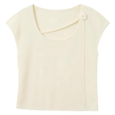 三彩2025夏季新款花朵飘带针织衫