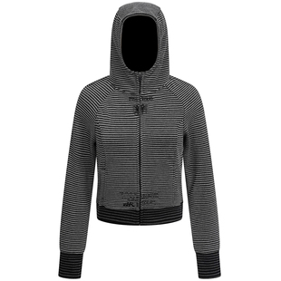 OV原创美式复古条纹修身连帽卫衣女秋季街头休闲短款开衫外套上衣