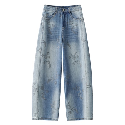 雅鹿浅蓝色印花弯刀牛仔2026新款