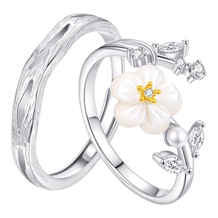 山茶花情侣对戒S925银 一对原创小众高级感纪念日女生日礼物戒指