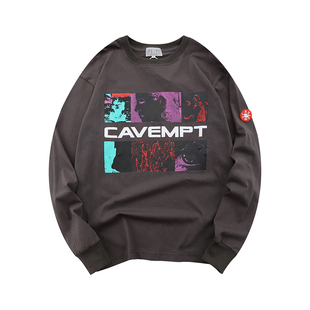 CAVEMPT CE长袖水洗做旧复古人脸蒸汽波印花 打底t恤薄卫衣