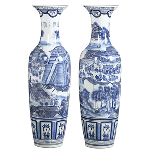 景德镇陶瓷落地大花瓶客厅装饰品摆件仿古青花瓷中古供佛花瓶