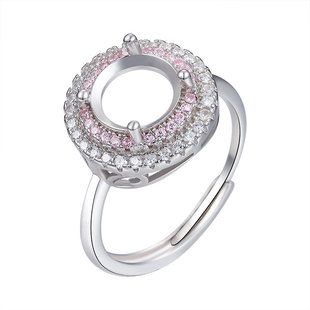 925纯银豪华款莫桑石戒托尖底宝石戒指空托钻托满钻粉色女戒指托