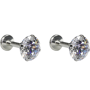 莫桑石插针式植入级F136钛合金平底耳骨耳钉女单只耳蜗鼻唇钉免摘