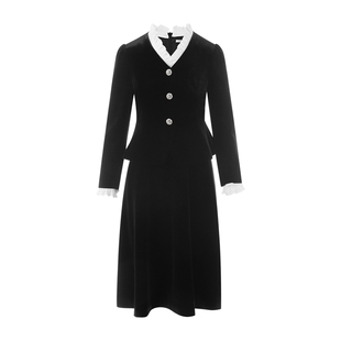 朗姿集团LIME莱茵丝绒连衣裙黑色气质优雅收腰减龄25年秋季新款