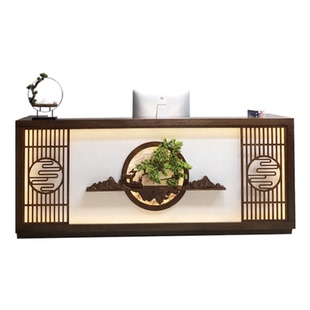 新中式收银台复古餐厅茶楼吧台名宿养生馆前台接待台柜台