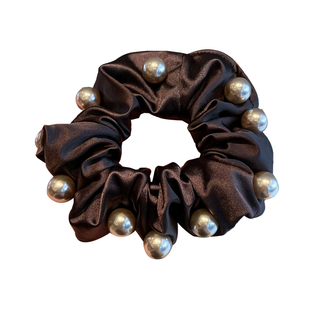 2025新款蝴蝶结头饰头发的韩版黑色珍珠头绳高马尾丝带发圈皮筋