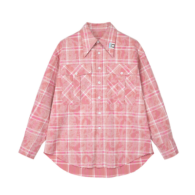 复古做旧格纹慵懒衬衫