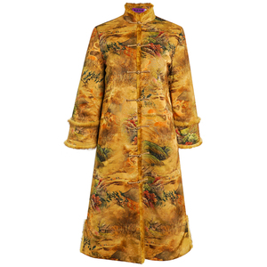 华族经典唐装女外套中式优雅通勤长袖夹棉加厚旗袍棉服棉衣中长款