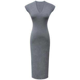 法式复古红色连衣裙女夏季针织小众绝美纯色显身材显瘦修身中长裙