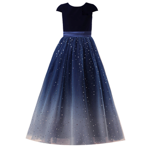 星空纱女童公主裙高端钢琴演出服中大童乐团演奏服儿童主持人礼服