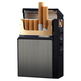 创意烟盒带打火机一体便携男20支装超薄高档铝合金软硬包充电防风