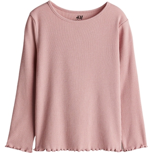 HM童装儿童女童T恤冬洋气打底衫圆领长袖柔软罗纹内搭上衣1212699